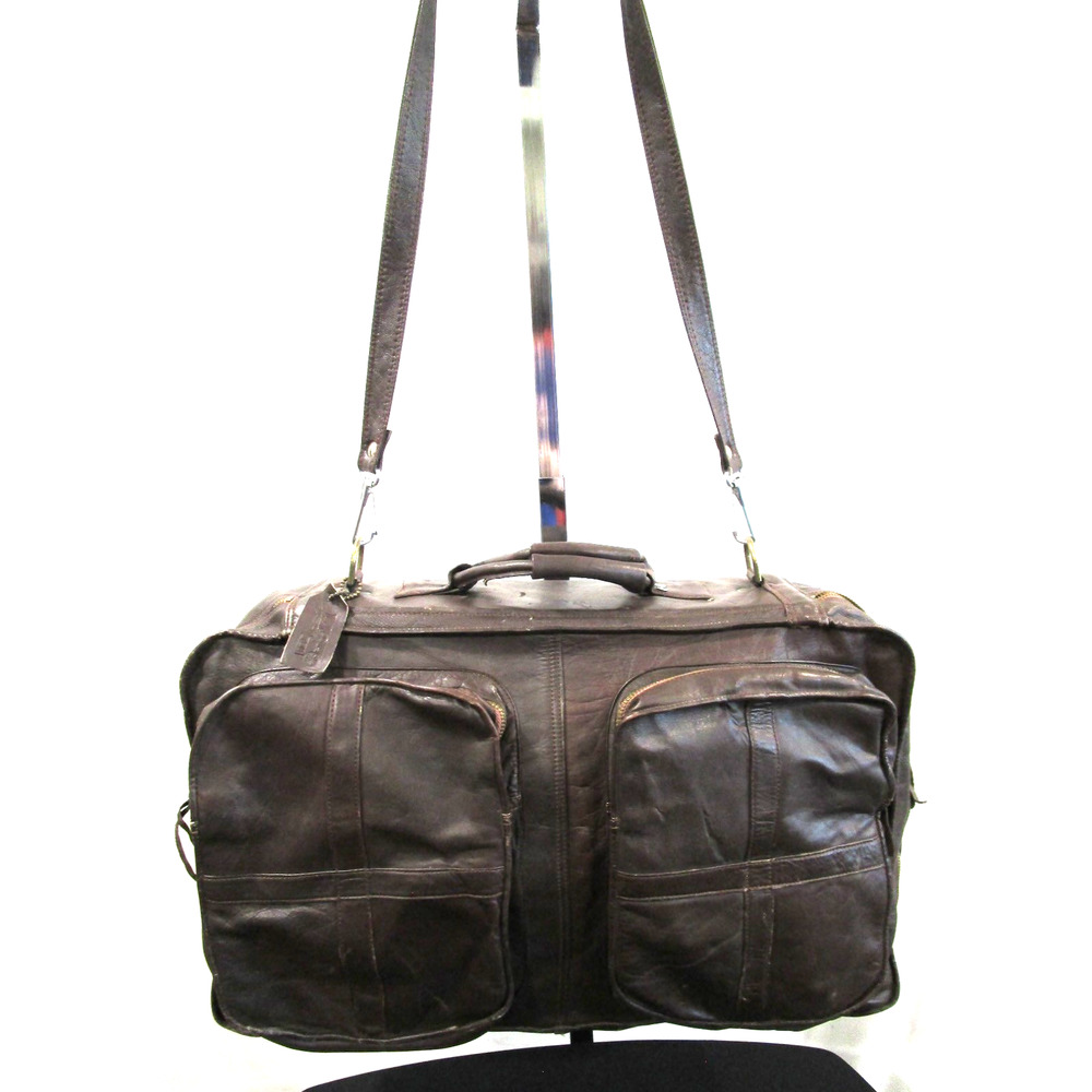Vintage 20" Brown Leather Soft Side Weekender Carry On Travel Bag